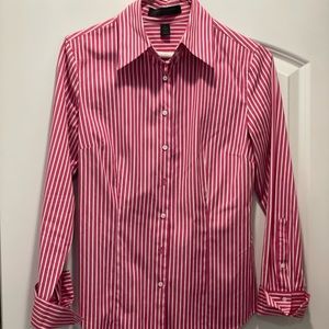 Business wardrobe staple. Express Studio classic button down, cuffed pin stripe.